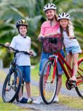 Mom and kids riding bikes.