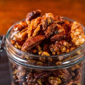 Photo of pecans coated in brown sugar