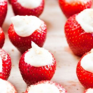Photo of strawberries filled with cheesecake